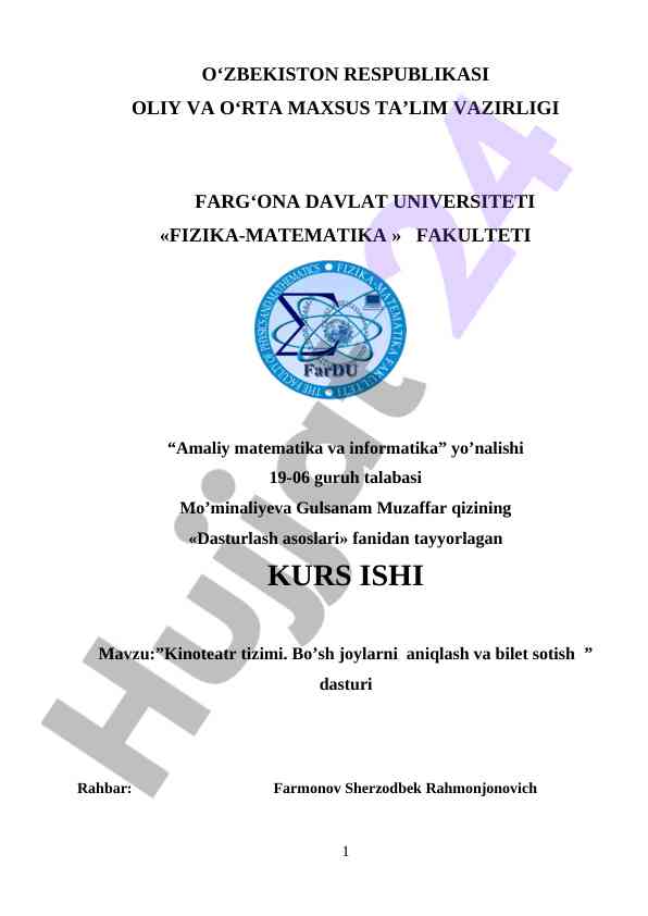 Kinoteatr tizimi: bo'sh joylarni aniqlash va bilet sotish