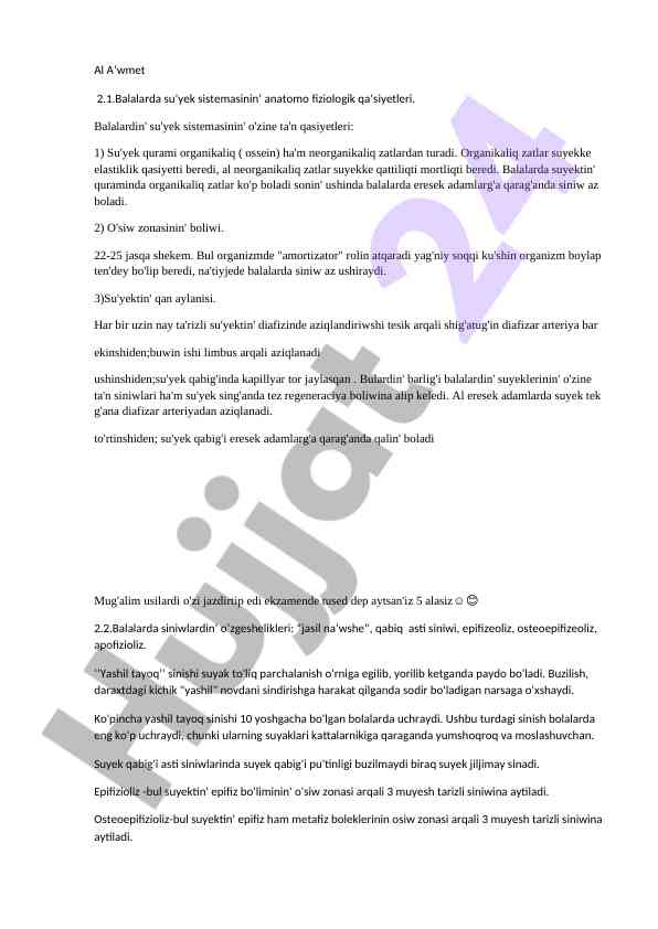 Balalarda su'yek sistemasinin anatomo fiziologik qasiyetleri