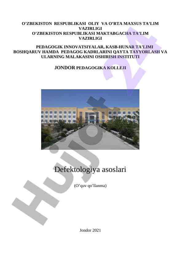 Defektologiya asoslari o‘quv qo‘llanmasi