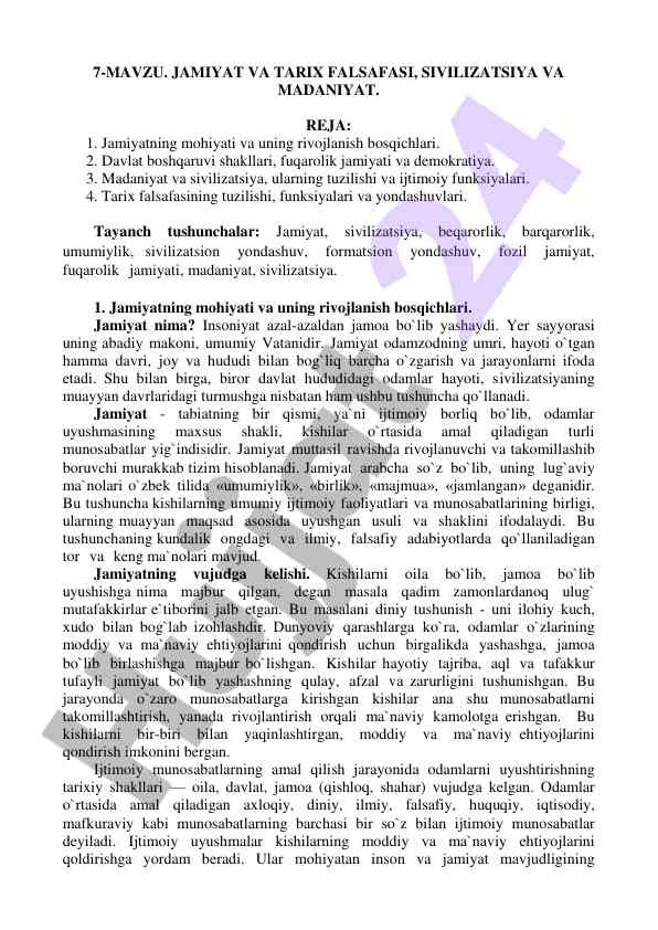 Jamiyat va tarix falsafasi, sivilizatsiya va madaniyat