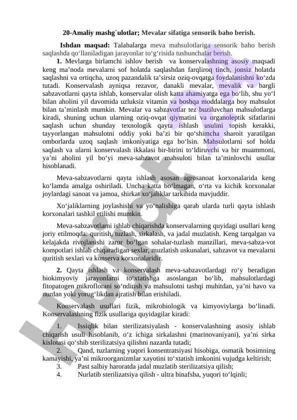 Mevalar sifatiga sensorik baholar berish jarayonlari