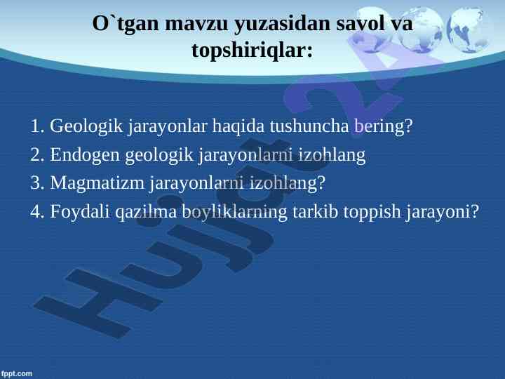 Vulkanlar va ularning mahsulotlari tushunchalari