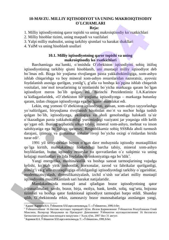 Milliy iqtisodiyot va uning makroiqtisodiy o'lchamlari