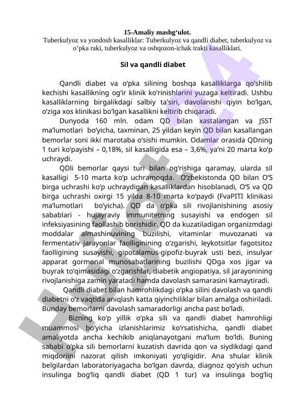 Tuberkulyoz va qandli diabet: klinik ta’sirlar