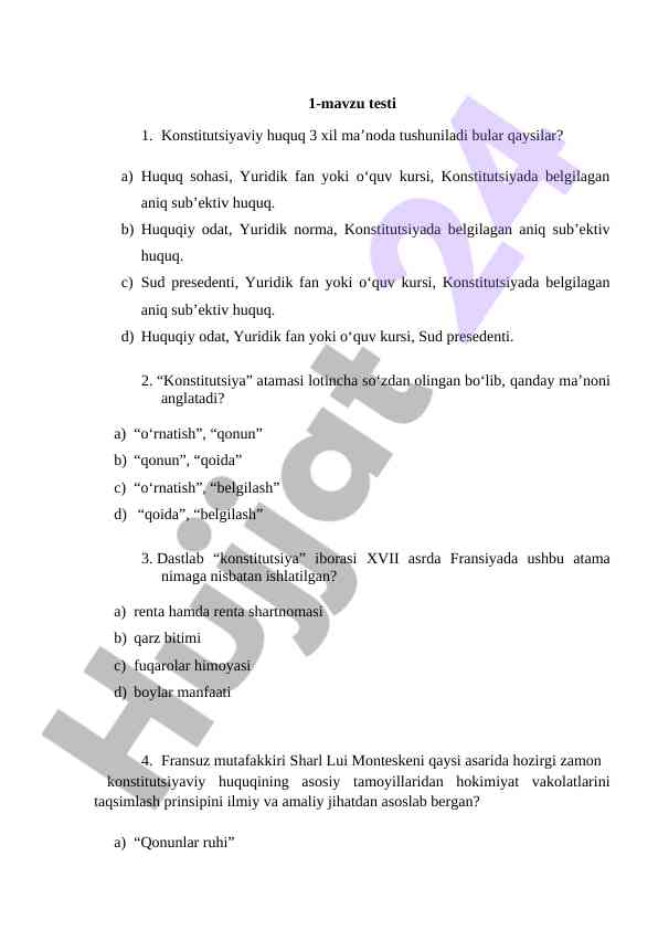 Konstitutsiyaviy huquq testi bilan tanishing