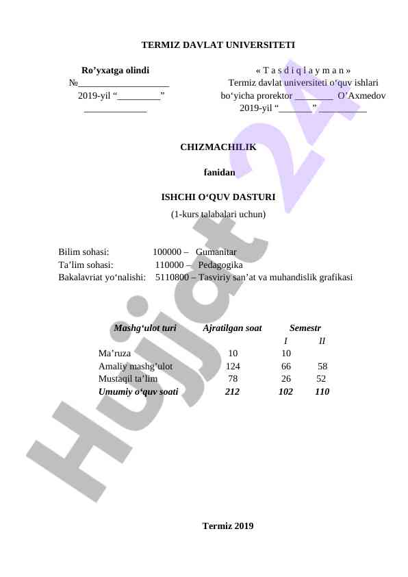 Termiz davlat universitetsi chizmachilik o‘quv dasturi