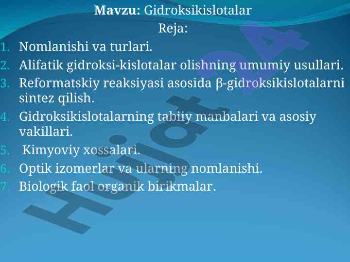 Gidroksikislotalar va ularning sintezi