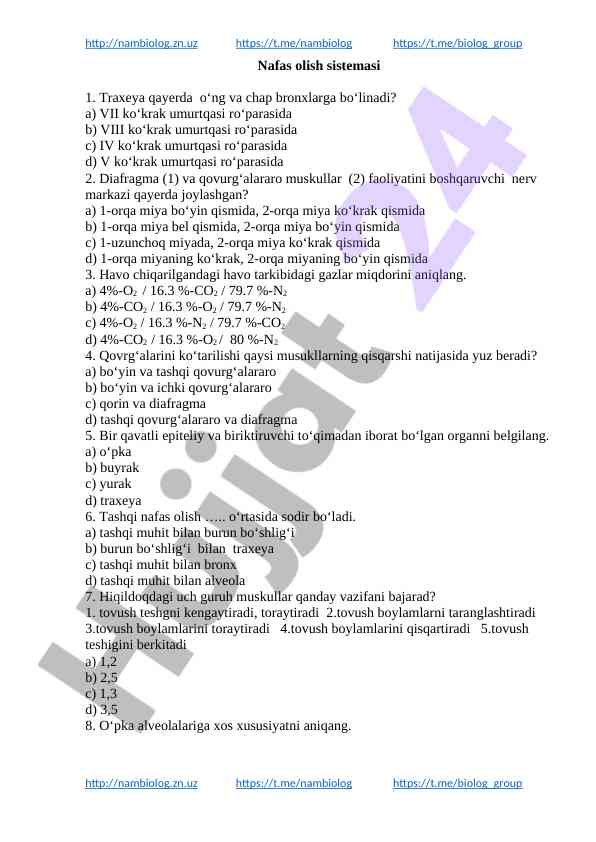 Nafas olish sistema testlari