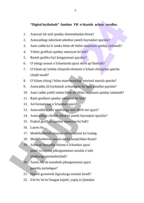 Digital loyihalash fanidan savollar