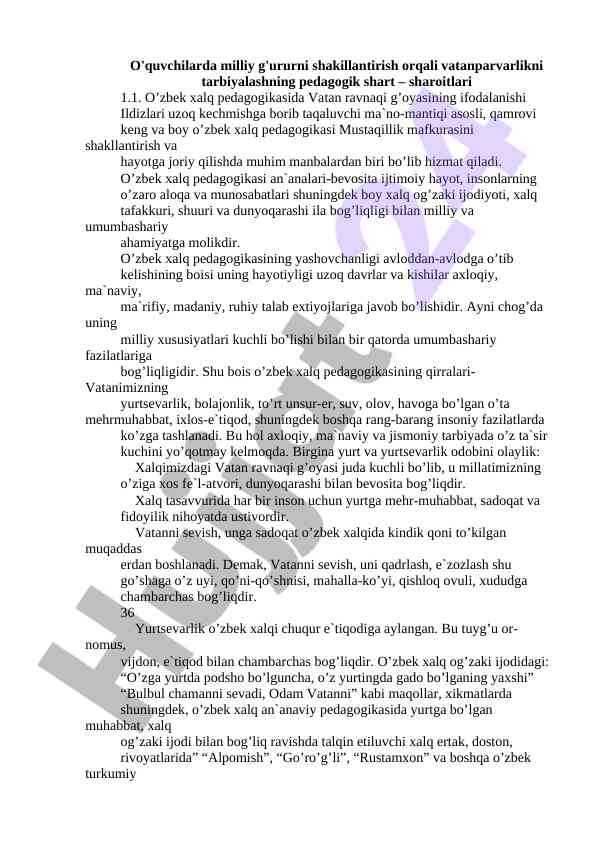 O'zbek xalq pedagogikasi va vatanparvarlik tarbiyasi