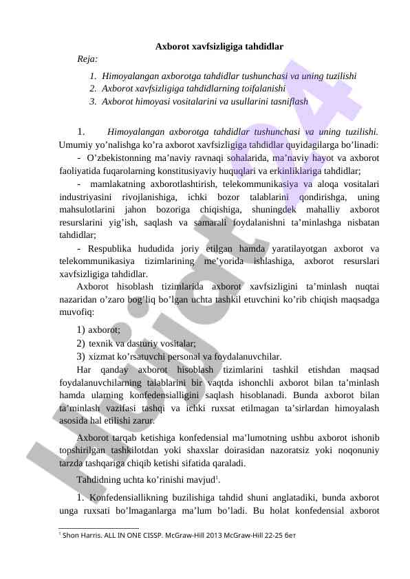 Axborot xavfsizligiga tahdidlar tahlili