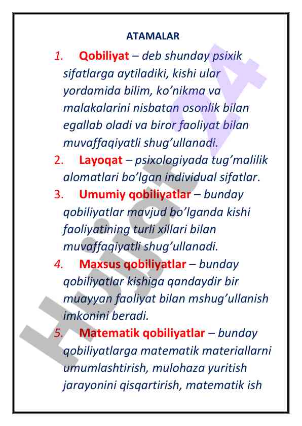 Qobiliyat va layoqat: psixologik asoslar