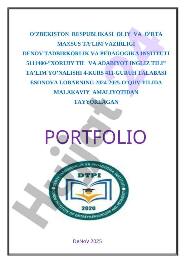 Malakaviy amaliyot portfoliysi ingliz tili talabalari uchun