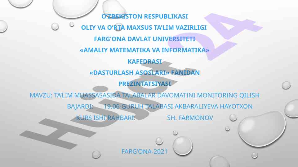 Monitoring talabalar davomatini ta’lim muassasida