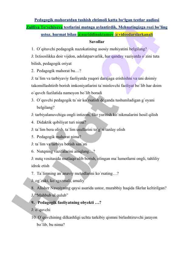 Pedagogik mahorat va ta'lim testlari
