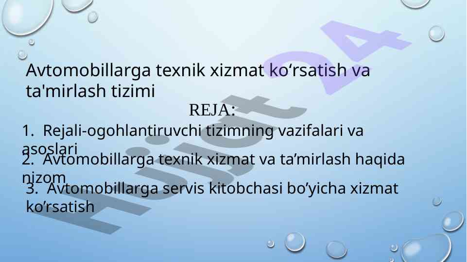 Avtomobillarga Texnik Xizmat Va Ta'mirlash Asoslari