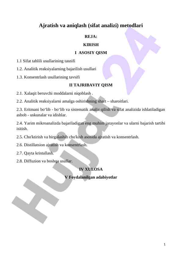 Ajratish Va Aniqlash Metodlari