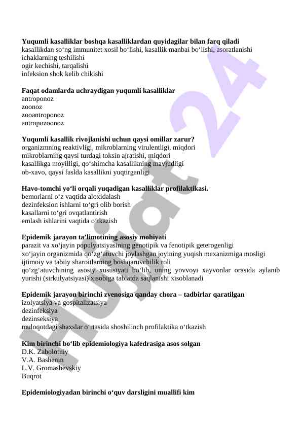 Yuqumli kasalliklar rivojlanishi va profilaktikasi