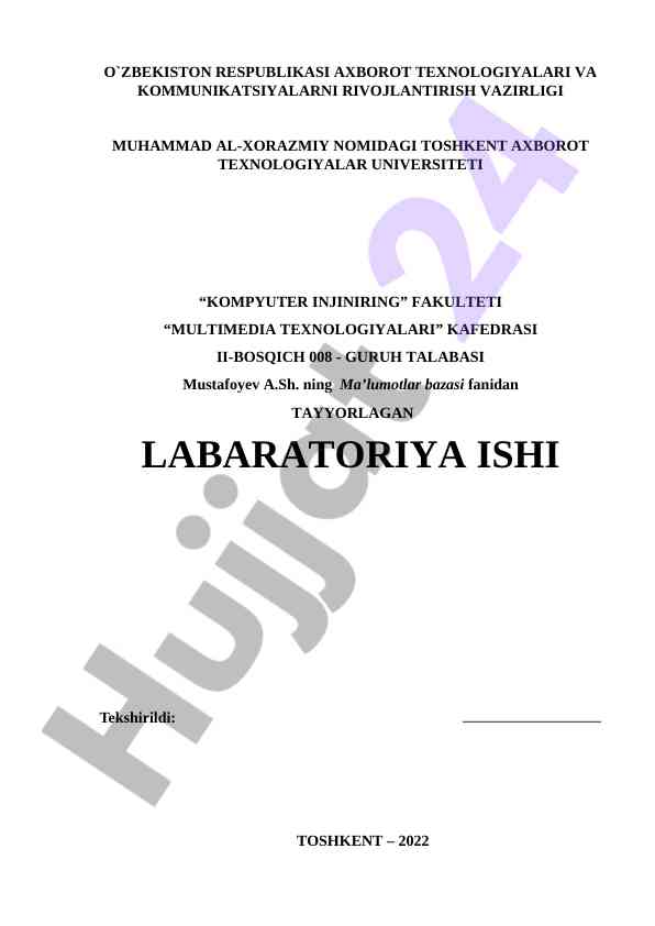 Ma'lumotlar bazasi loyihalash laboratoriya ishlari