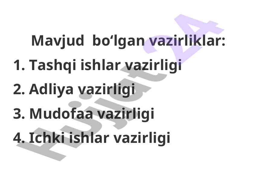Mavjud vazirliklar ro‘yxati va funksiyalari
