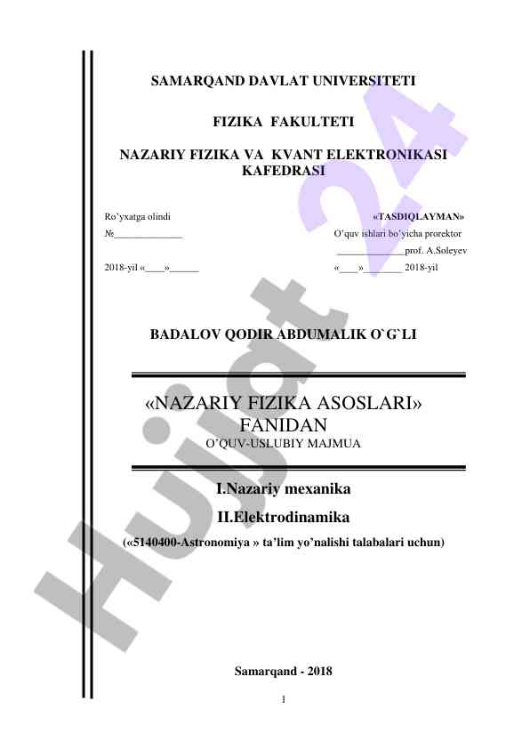 Nazariy fizika asoslari o'quv-uslubiy majmua