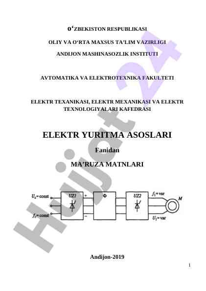 Elektr yuritma asoslari fanidan ma’ruza matnlari