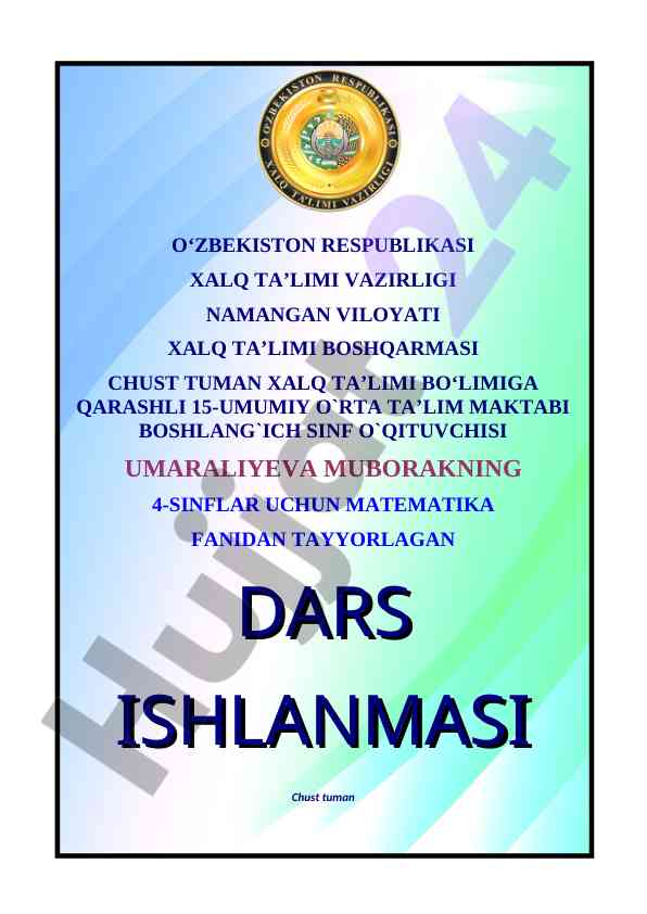 Matematika fanidan dars ishlanmasi 4-sinflar uchun