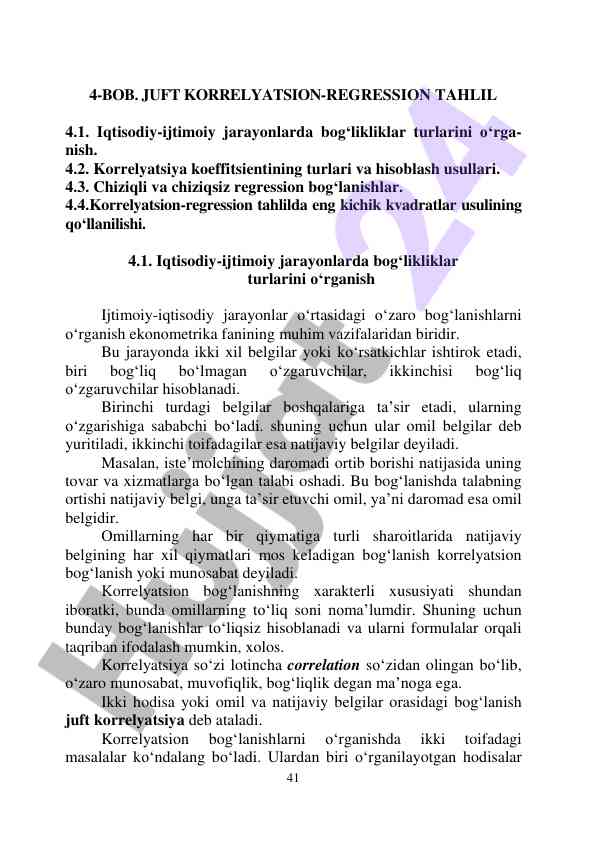 Korrelyatsion-regression tahlilida o‘rganish usullari