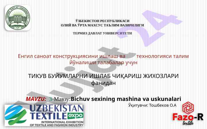Tikuv buyumlari ishlab chiqish texnologiyasi