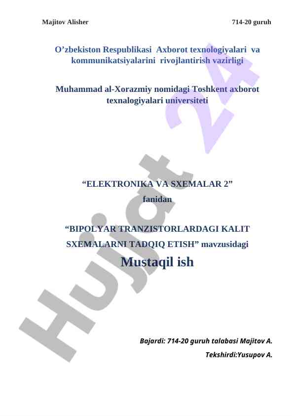 Bipolyar tranzistorlardagi kalit sxemalarni tadqiq etish