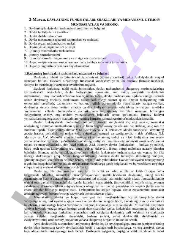 Davlatning funksiyalari va mexanizmi tahlili