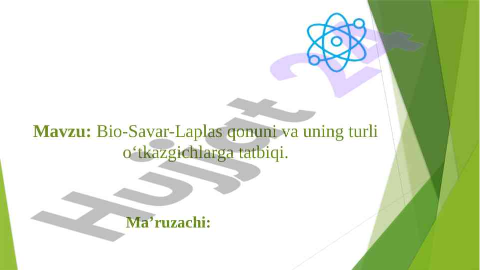 Bio-savar laplas qonuni va o‘tkazgichlarga tatbiqi