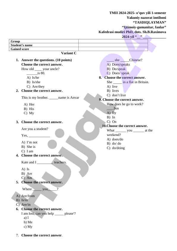 Final exam on social humanities subjects