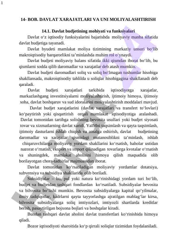 Davlat xarajatlari va moliya tizimining roli