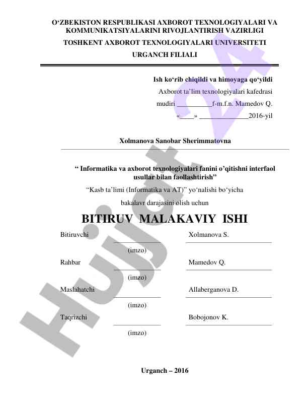 Informatika va axborot texnologiyalari fanini o‘qitish