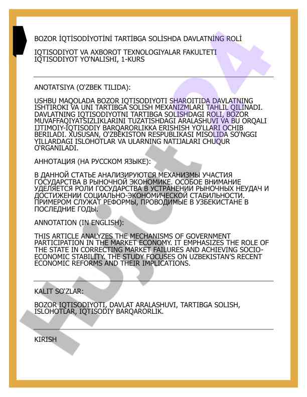 Bozor iqtisodiyotida davlatning roli tahlili