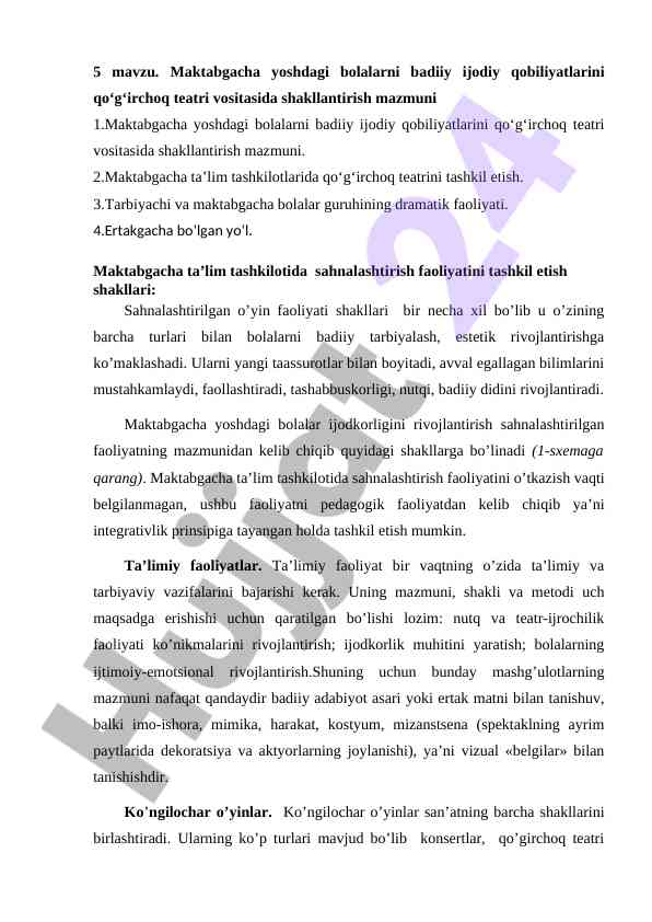 Badiiy ijodiy qobiliyatlarni rivojlantirish