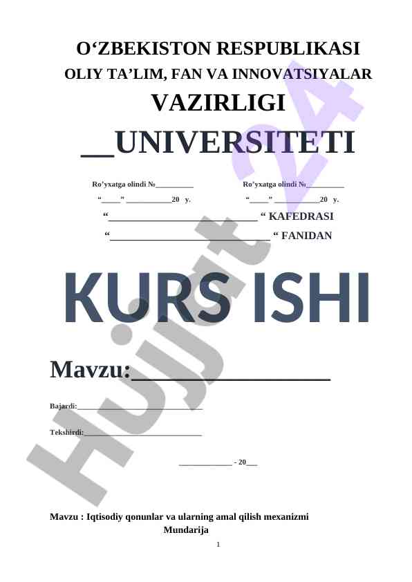 Iqtisodiy Qonunlar Va Ularnin Amal Qilish Mexanizmi