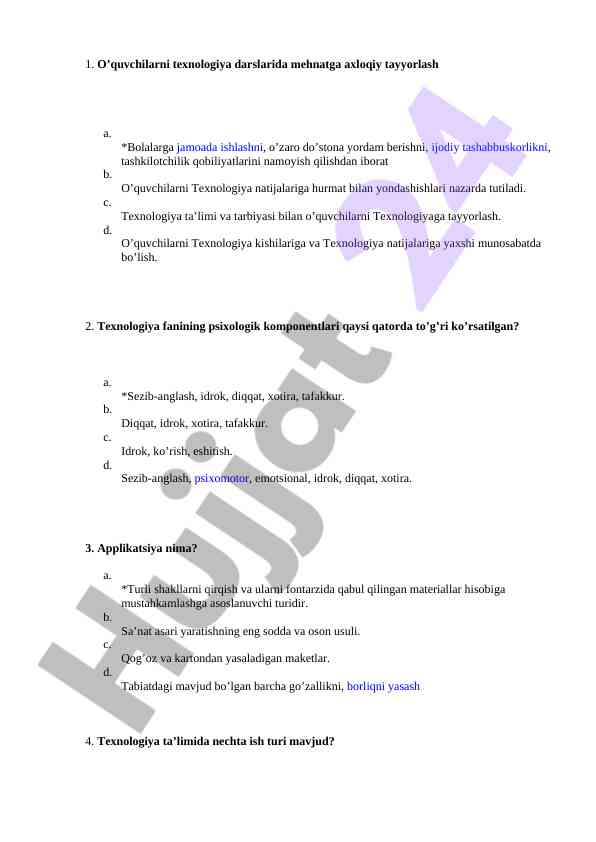 O’quvchilarni texnologiya darslarida mehnatga tayyorlash