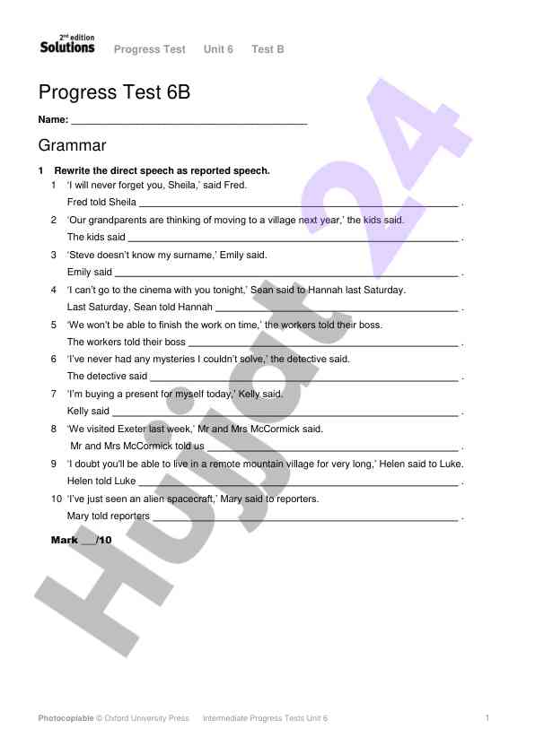 Progress test unit 6 grammar exercises and solutions
