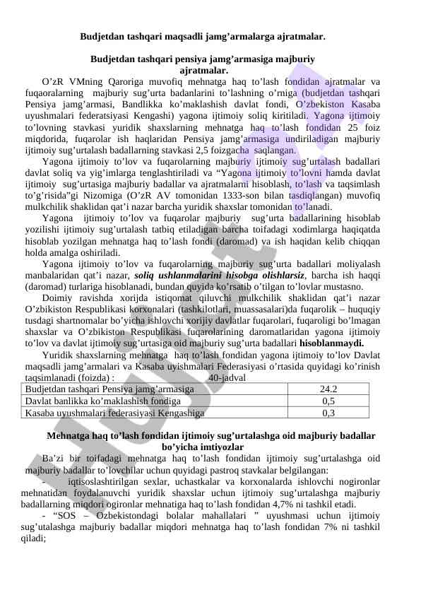 Budjetdan tashqari ijtimoiy soliq ajratmalari tahlili