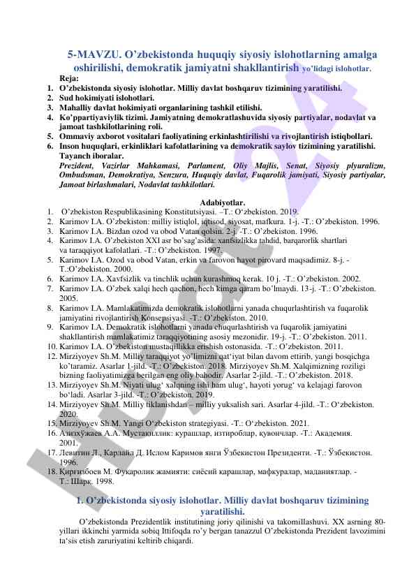 O’zbekistonda huquqiy siyosiy islohotlar tahlili