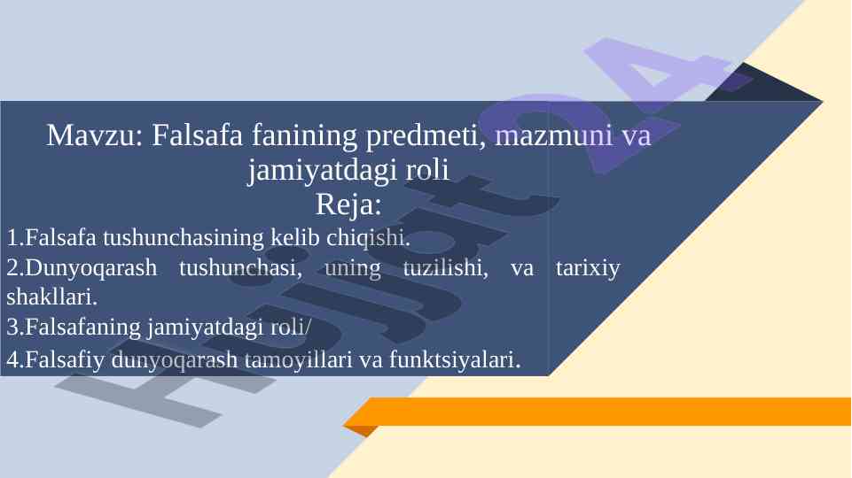 Falsafa fanining predmeti va jamiyatdagi roli