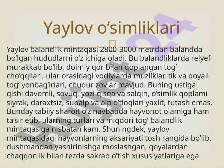 Yaylov balandlik mintaqasining ekologik xususiyatlari