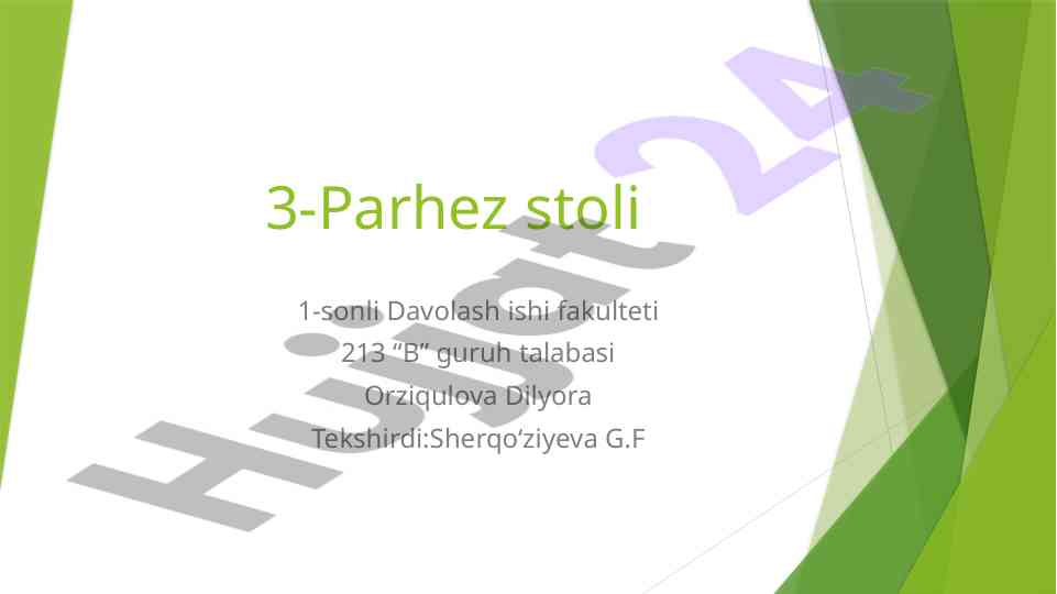 3-parhez stoli: terapevtik ovqatlanish asoslari