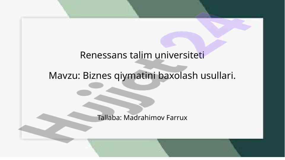 Biznes Qiymatini Baxolash Usullari