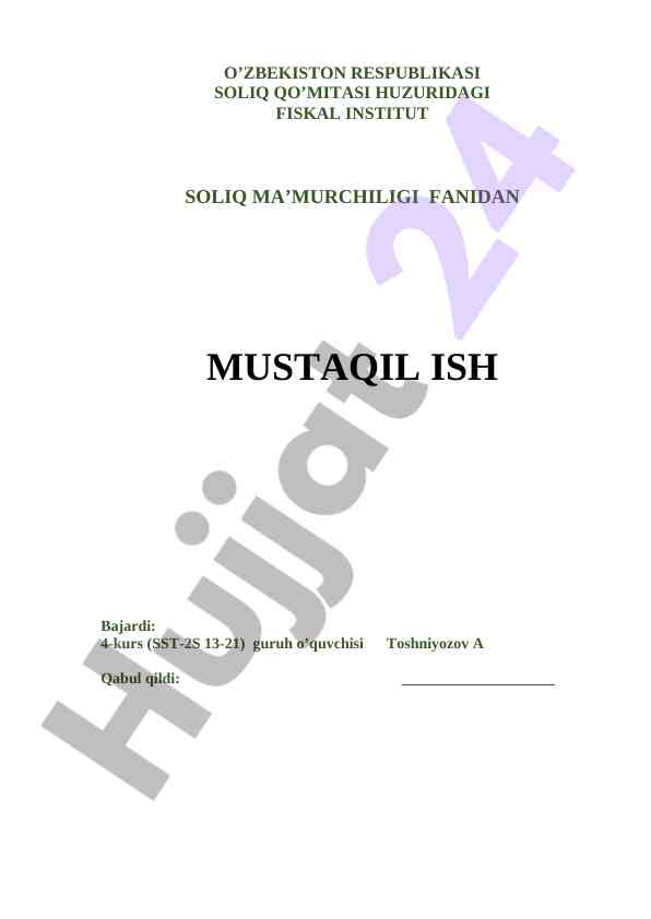 Soliq auditorligini tashkil etish tizimi