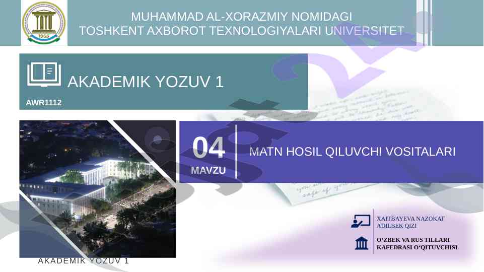 Matn hosil qiluvchi vositalar bo'yicha dars ishlanmasi