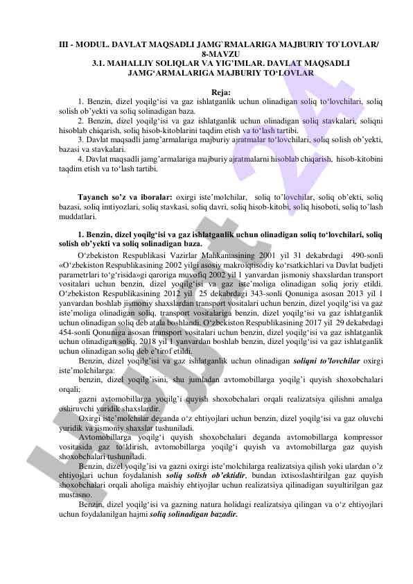 Mahalliy soliqlar va yig’imlar tahlili