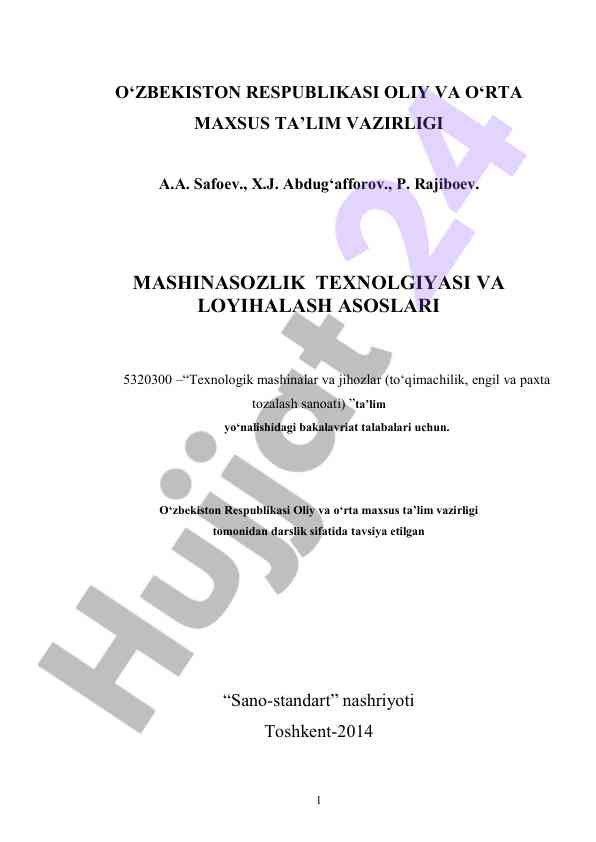 Texnologik mashinalar va jihozlar o‘quv qo‘llanmasi